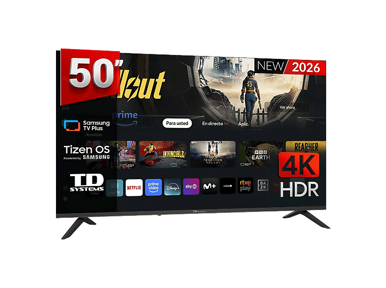 TV LED 50" - TD Systems M50C22TIZEN Tizen 8.0 by Samsung, UHD 4K, Arm Cortex A53x4, Smart TV, DVB-T2 (H.265), Negro