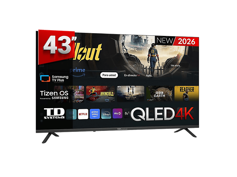 TV QLED 43" - TD Systems M43QC22TIZEN Tizen 8.0 by Samsung, UHD 4K, Arm Cortex A53x4, Smart TV, DVB-T2 (H.265), Negro