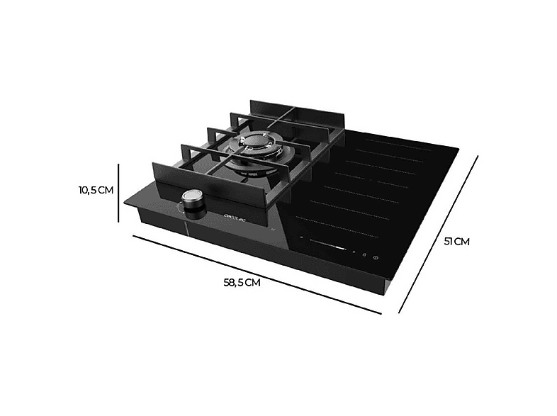 Placa de gas - Cecotec Bolero Squad GI 3500 Hybrid FullFlex, 3 zonas, 58,5 cm, Negro