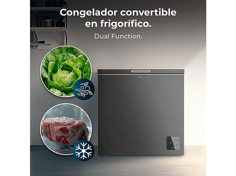 Congelador horizontal - Cecotec Bolero CoolMarket Chest 199 Black E, 83,7 cm, Negro