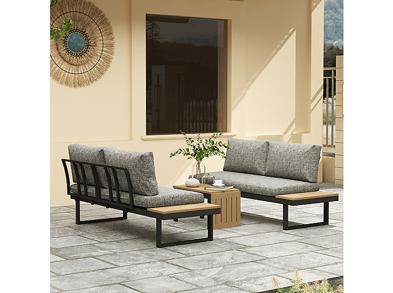 Conjunto de Jardín - Outsunny 84G-586V01LG, 68 cm x 160 cm x 64 cm, Aluminio, Tela de Fibra, Gris Claro