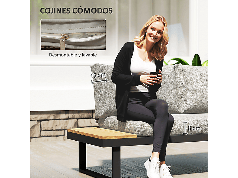 Conjunto de Jardín - Outsunny 84G-586V01LG, 68 cm x 160 cm x 64 cm, Aluminio, Tela de Fibra, Gris Claro