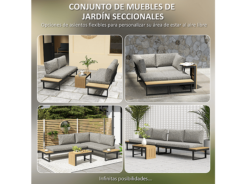 Conjunto de Jardín - Outsunny 84G-586V01LG, 68 cm x 160 cm x 64 cm, Aluminio, Tela de Fibra, Gris Claro