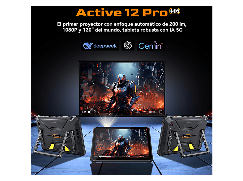 Tablet - Blackview Active 12 PRO 5G, 256 GB, Negro, 11 " Full-HD+, 12 GB RAM, MediaTek Dimensity 7300 (Ocho núcleos), Tablet Android