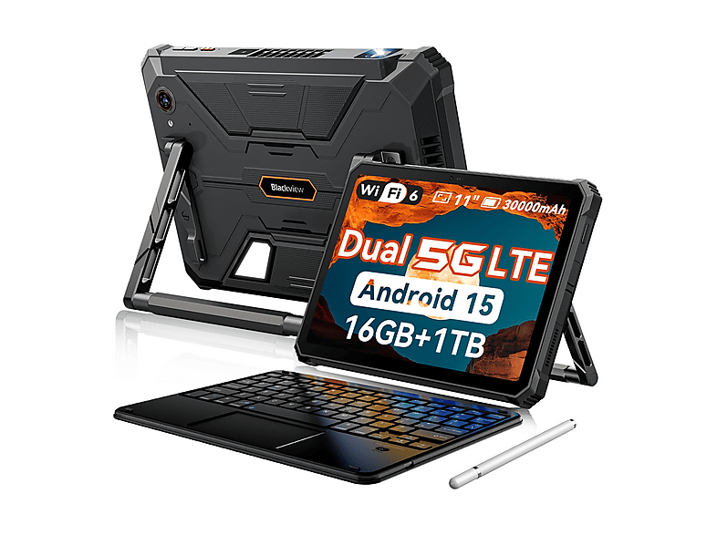 Tablet - Blackview Active 12 PRO 5G Con Teclado (Inglés QWERTY), 1 TB, Negro, 11 " Full-HD+, 16 GB RAM, MediaTek Dimensity 7300 (Ocho núcleos)