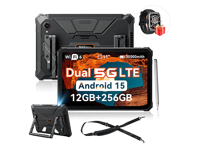 Tablet - Blackview Active 12 PRO 5G Con Correa Para Hombro, 256 GB, Negro, 11 " Full-HD+, 12 GB RAM, MediaTek Dimensity 7300 (Ocho núcleos)
