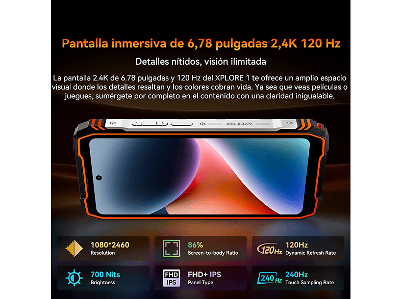 Smartphone - Blackview XPLORE 1 5G, Negro, Móvil Android, 256 GB, 12 GB RAM, 6,78 " FHD+ 120Hz, MediaTek Dimensity 7050 (Octa Core), 20000 mAh