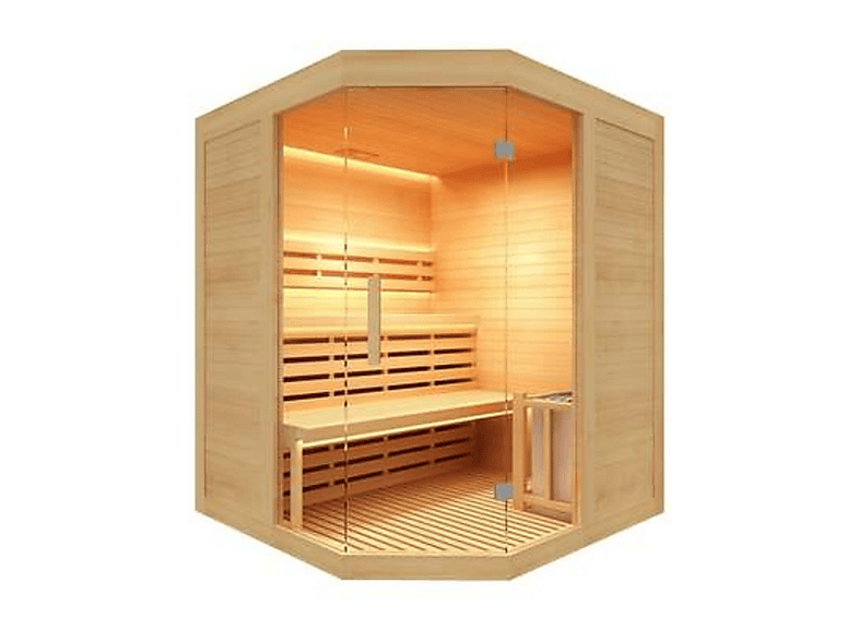 Sauna de interior - Poolstar Sense 3 Plazas De Esquina Con Cristal Panoramico - Calentador 4,5Kw, Marrón