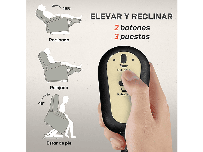 Sillón levanta personas - Homcom 713-164V90LG, 43,5 kg, Gris Claro