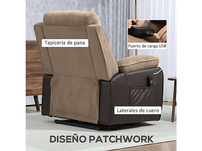 Sillón levanta personas - Homcom 713-178V92BN, 46 kg, Marrón
