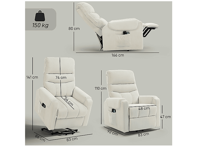 Sillón levanta personas - Homcom 713-090V92BG, 42,6 kg, Beige
