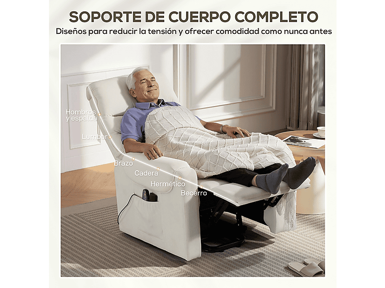 Sillón levanta personas - Homcom 713-090V92BG, 42,6 kg, Beige