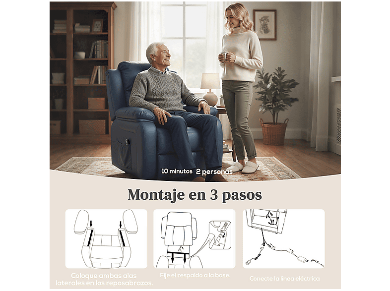 Sillón levanta personas - Homcom 713-092V90DB, 39,2 kg, Azul