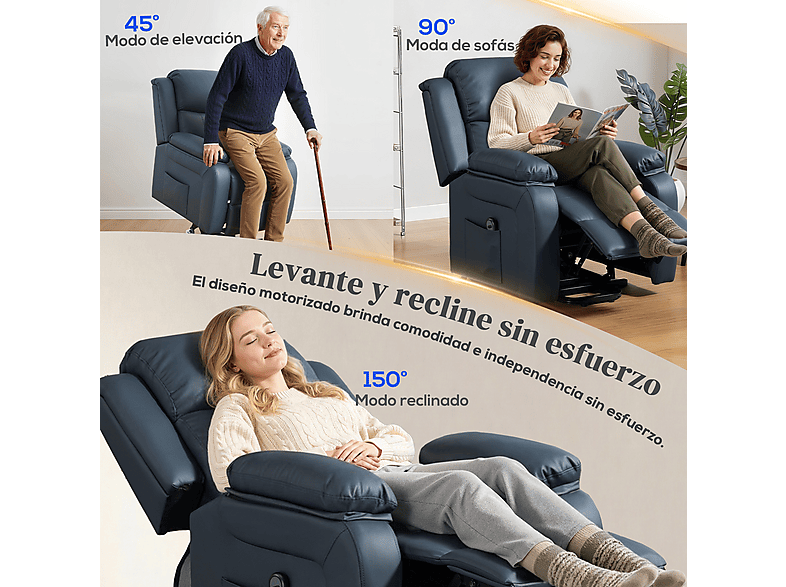 Sillón levanta personas - Homcom 713-092V90DB, 39,2 kg, Azul