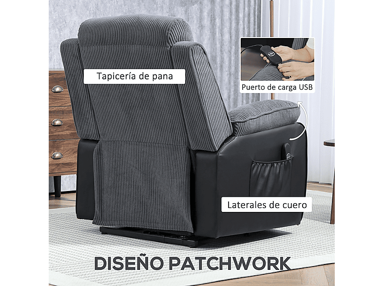 Sillón levanta personas - Homcom 713-178V92CG, 46 kg, Gris Oscuro