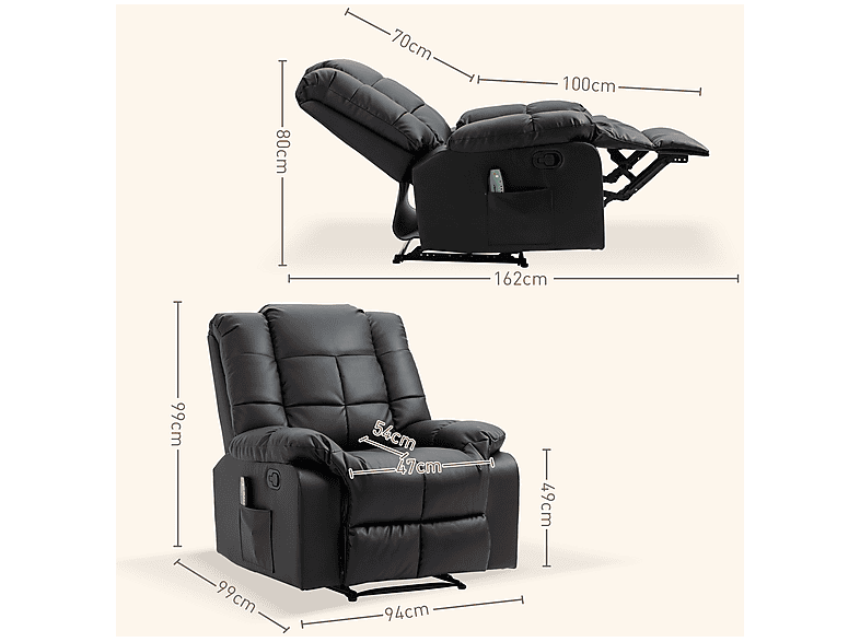 Sillón de masaje - Homcom 700-124V91BK, Negro