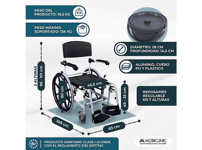 Silla de baño - Mobiclinic Calígula, Negro