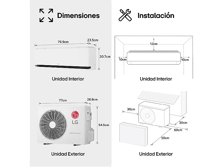 Aire acondicionado Split 1 x 1 - LG MAGNA12SX.SET, 11942 fg/h, Función Inverter, Blanco