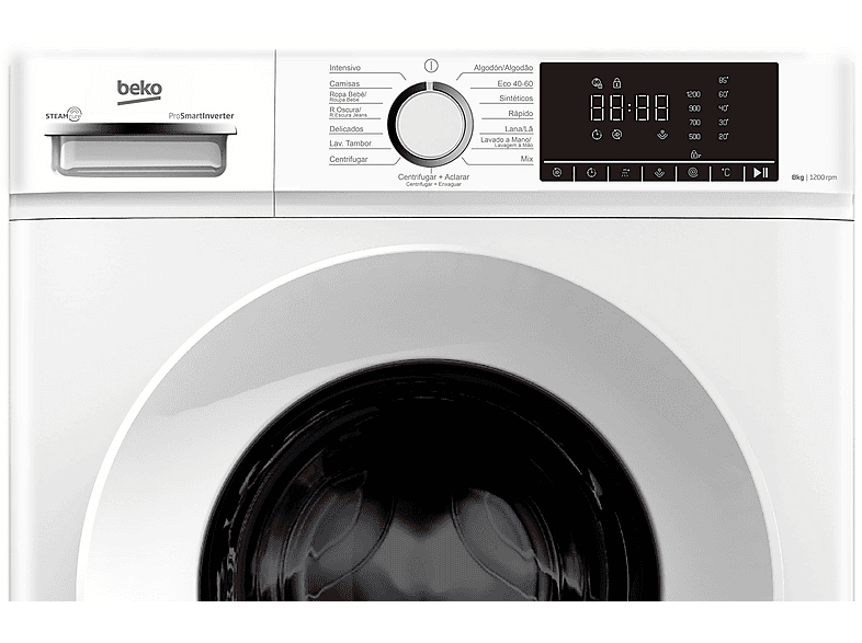 Lavadora carga frontal - Beko B1XW862WSPT, 8 kg, 1200 rpm, 15 programas, Blanco