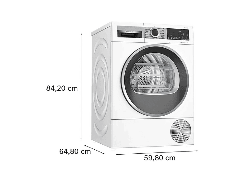 Secadora bomba de calor - Bosch Serie 6, Bomba de calor, 9 kg, 14 programas, Blanco