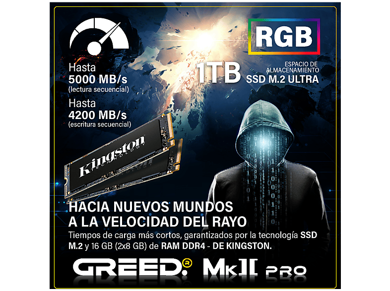 PC Gaming - Greed MK2 Pro AMD | Gaming Ordenador / Computer, AMD Ryzen 7, 16 GB RAM, 1 TB SSD, GeForce RTX™ 5070, Windows 11 Pro, Negro