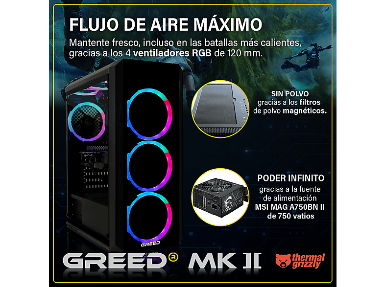 PC Gaming - Greed MK2 Intel | Gaming Ordenador / Computer, Intel Core i7, 32 GB RAM, 1000 GB SSD, GeForce RTX™ 5060 Ti, Windows 11 Pro, Negro