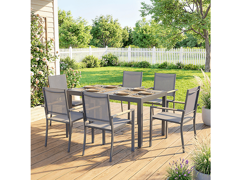 Conjunto de jardín - Outsunny 84K-106V00CG, Acero Galvanizado, Textilene, 80 cm x 140 cm, Gris Oscuro