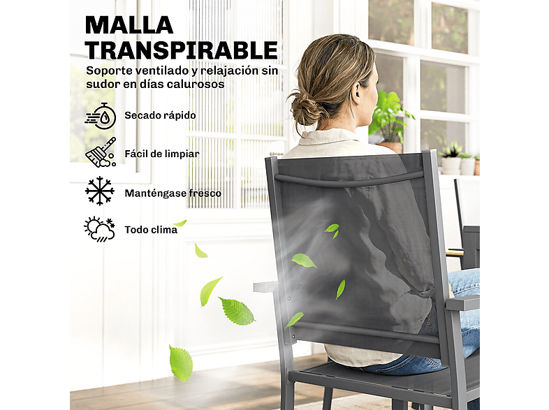 Conjunto de jardín - Outsunny 84K-106V00CG, Acero Galvanizado, Textilene, 80 cm x 140 cm, Gris Oscuro