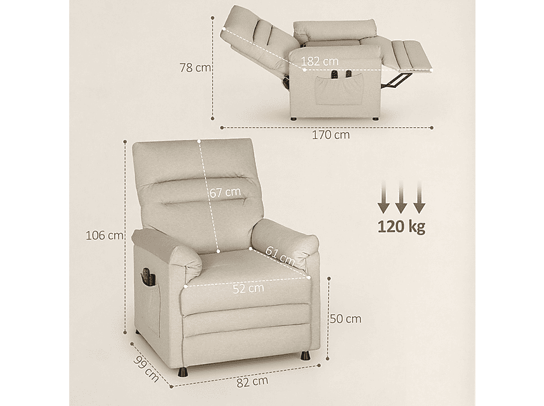 Sillón de masaje - Homcom 700-186V90BG, Beige