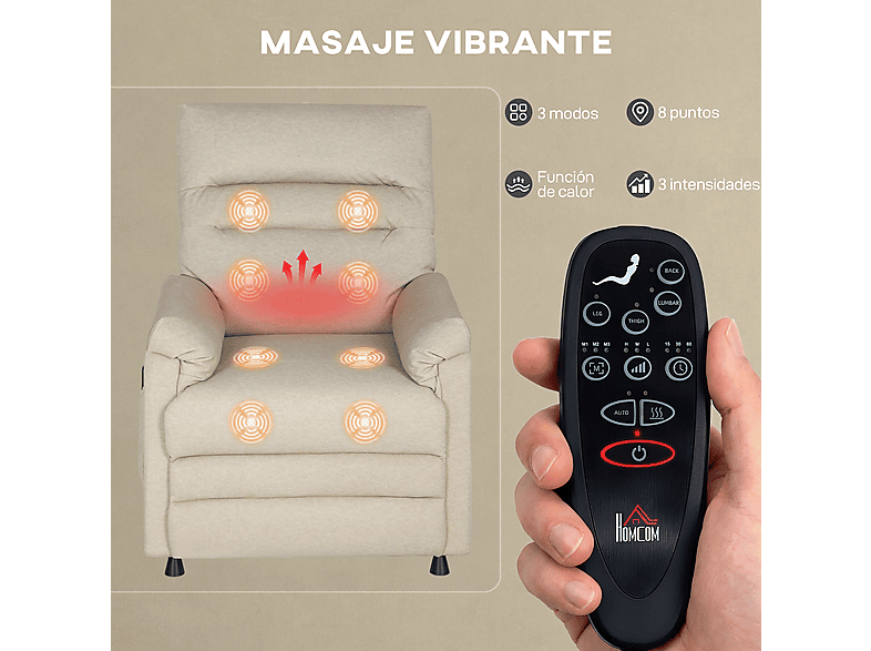 Sillón de masaje - Homcom 700-186V90BG, Beige