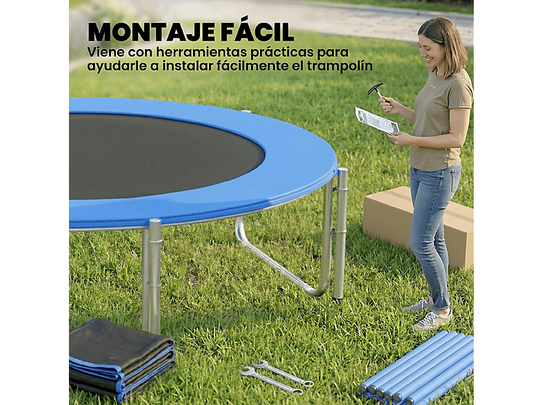 Cama Elástica Exterior - Sportnow A71-066V03BU, a partir de 6 año(s), Azul