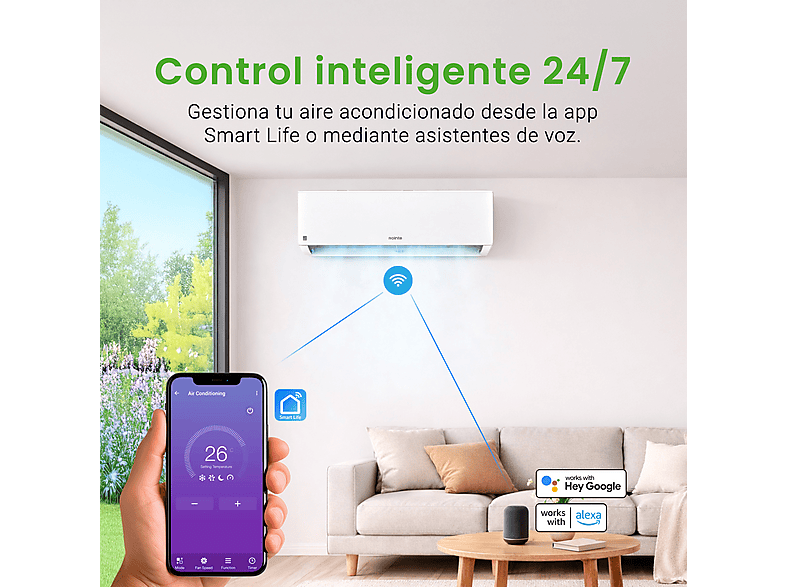 Aire acondicionado Split 1 x 1 - Rointe RX20, Función Inverter, Blanco