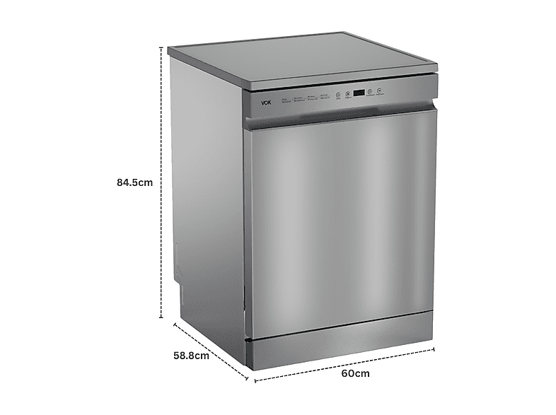 Lavavajillas libre instalación 60 cm - Vok EVD-14FCSADN, 14 servicios, 8 programas, 60 cm, Inox