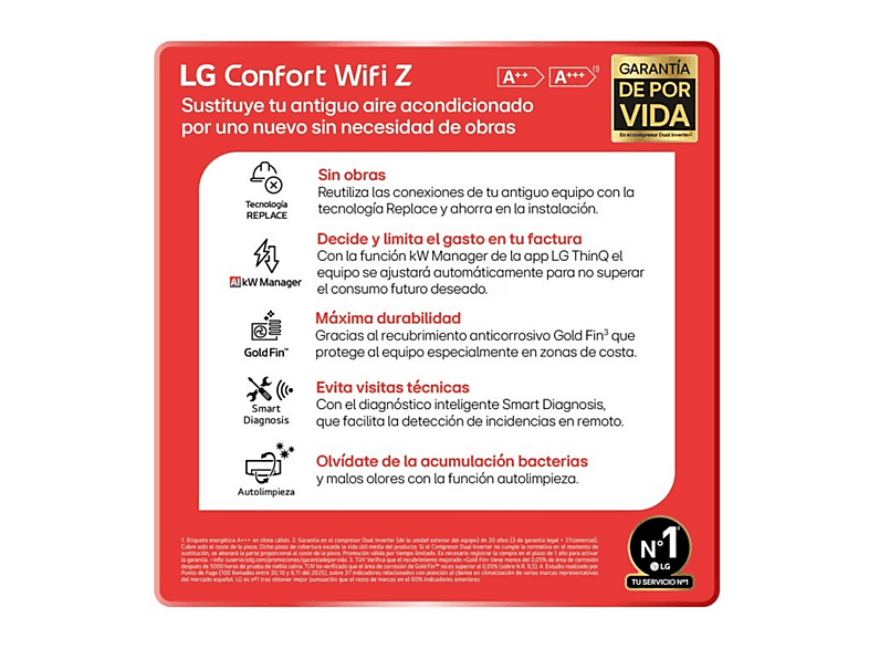 Split 1x1 - LG LGWIFI12Z.SET, 3010 fg/h, Función Inverter, Blanco