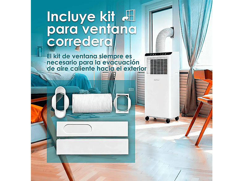 Aire acondicionado portátil - Daitsu 3NDA03026, 9 fg/h, 2 velocidades, 22 m², 64 dB(A), Blanco
