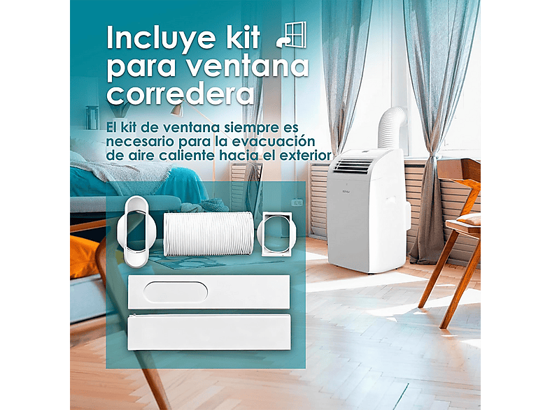 Aire acondicionado portátil - Daitsu 3NDA03028, 12 fg/h, 3 velocidades, 30 m², 65 dB(A), Blanco