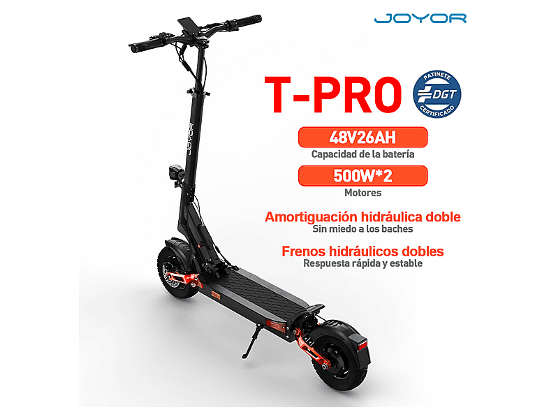 Patinete eléctrico - Joyor T-PRO, Carga máx. 120 kg, 26000 mAh, negro
