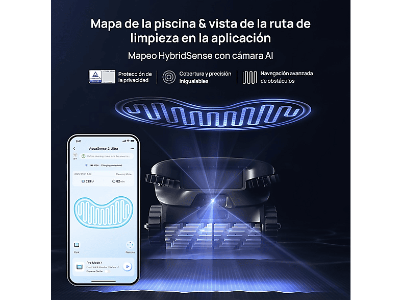 Robot limpiafondos - Beatbot AquaSense 2 Ultra sin cable para piscina, Negro