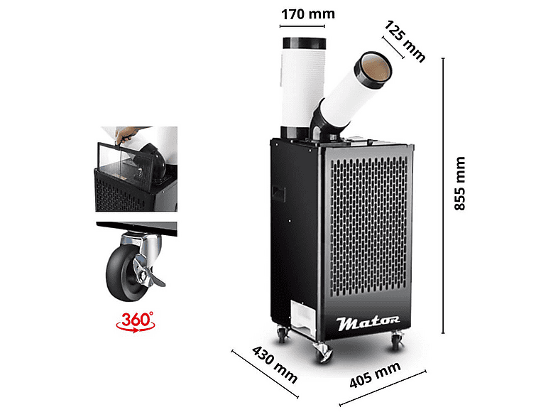 Aire acondicionado portátil - Mator SPOT COOLER BGK-2.710 – 2.700 W, 9212 fg/h, 2 velocidades, 90 m³, Negro