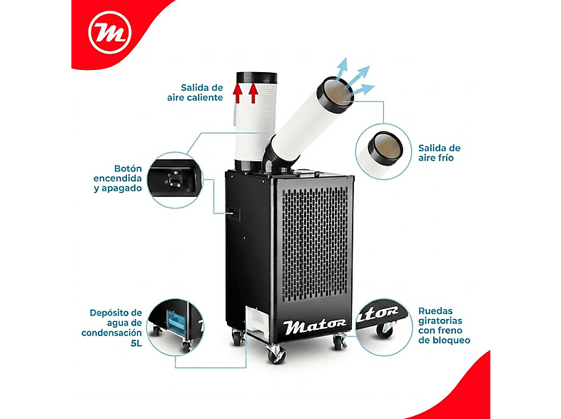 Aire acondicionado portátil - Mator SPOT COOLER BGK-2.710 – 2.700 W, 9212 fg/h, 2 velocidades, 90 m³, Negro