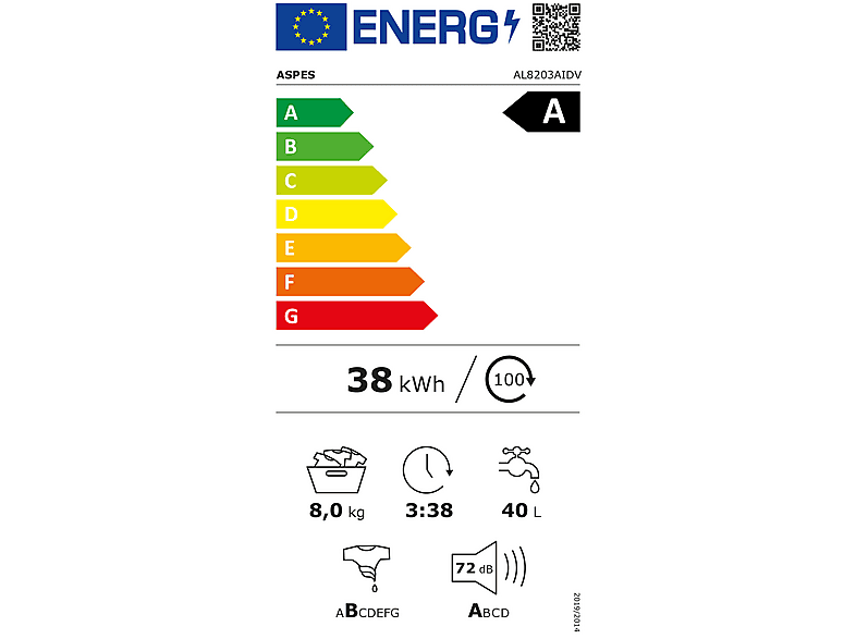 Lavadora carga frontal - Aspes AL8203AIDV, 8 kg, 11 programas, Blanco