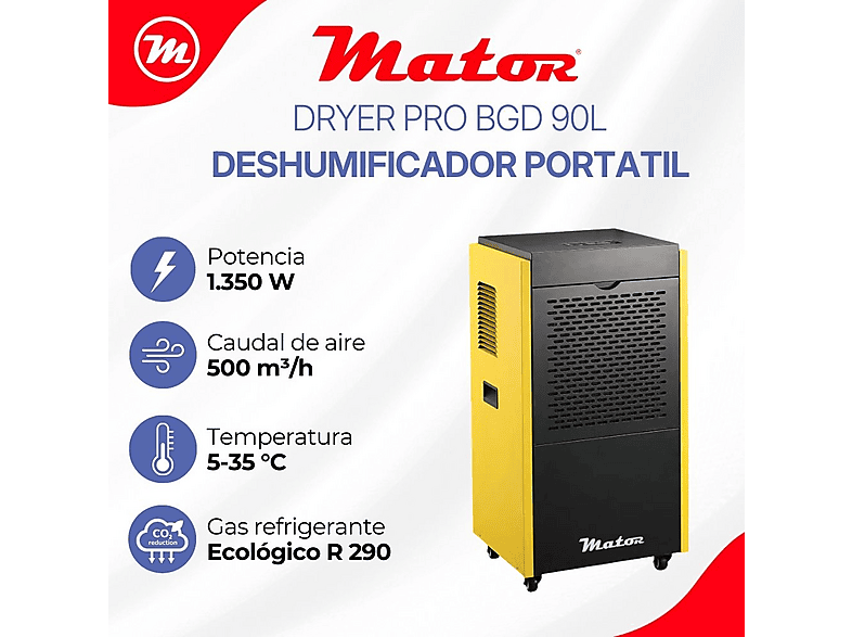 Deshumidificador - Mator Dryer Pro BGD1701 – 90 L/día – portátil, 500 m³, Negro