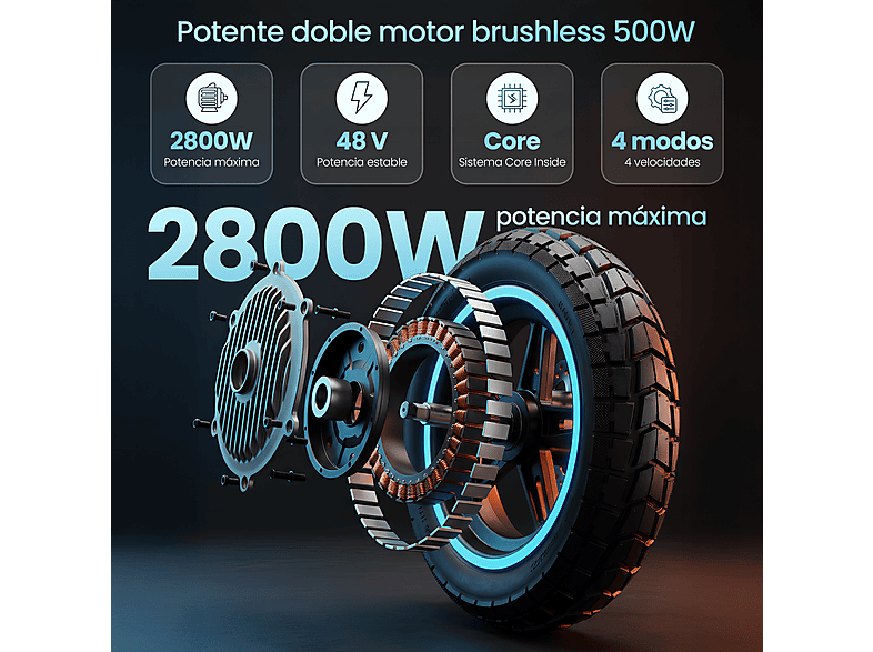 Patinete eléctrico - Smartgyro Rockway GT DUAL, Certificado, Homologado DGT, Negro