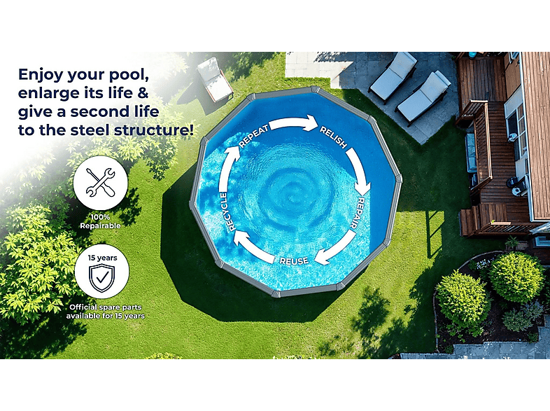 Piscina elevada - Gre Wet circular chapa blanca depuradora 460x120, Blanco