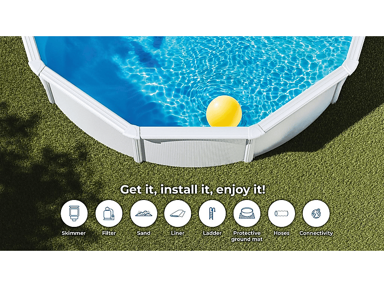Piscina elevada - Gre Wet circular chapa blanca depuradora 460x120, Blanco