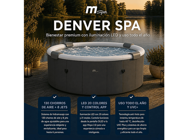 Spa de exterior - Mspa Rígido circular Denver 4–6 personas, Antracita