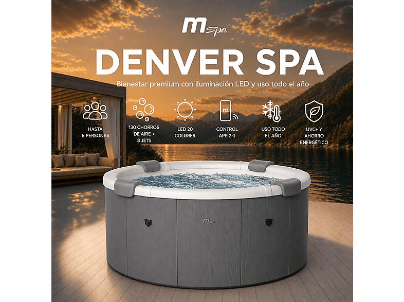 Spa de exterior - Mspa Rígido circular Denver 4–6 personas, Antracita