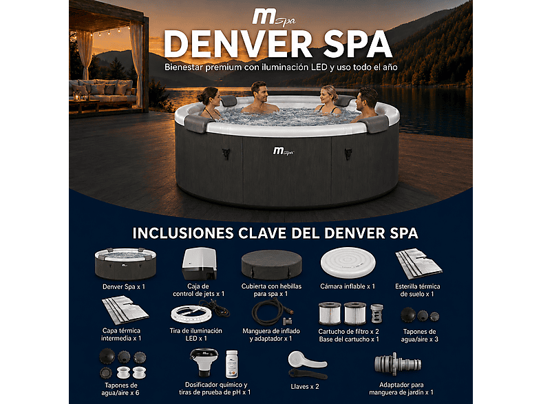 Spa de exterior - Mspa Rígido circular Denver 4–6 personas, Antracita