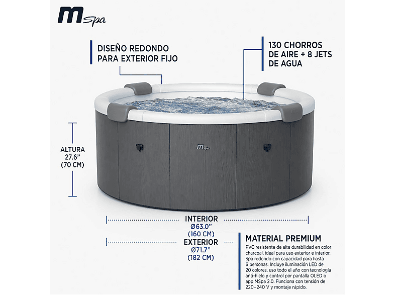 Spa de exterior - Mspa Rígido circular Denver 4–6 personas, Antracita
