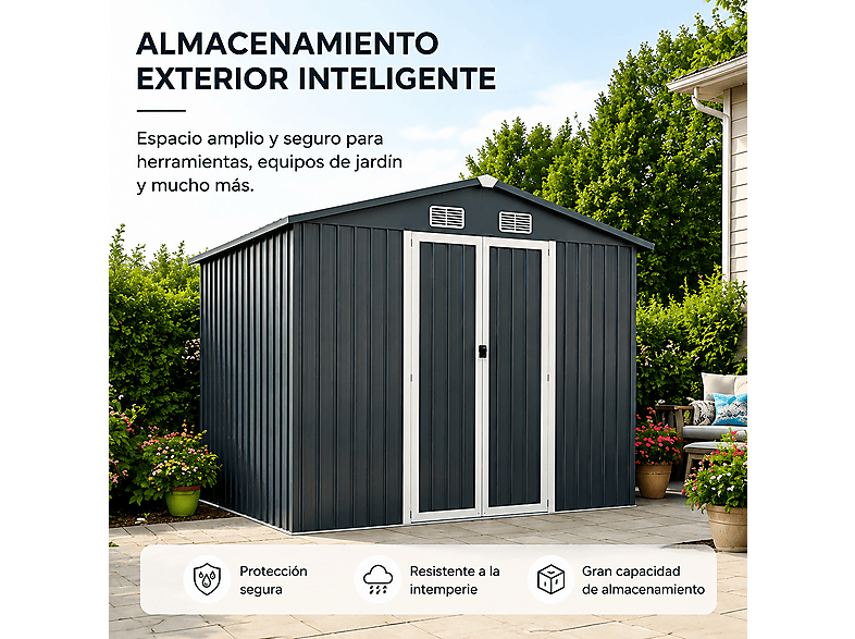 Caseta de Jardín - Lorvik Exterior Con Puertas Dobles Abatibles 267,5 × 199 × 197 cm